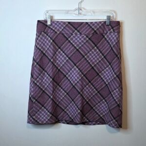 Talbots Purple Plaid Wool Blend A-Line Mini Skirt Side Zip Dark Academia Size 10